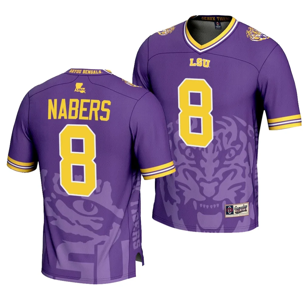 Men's LSU Tigers Malik Nabers #8 Purple Icon Print Fashion NCAA Football Jersey